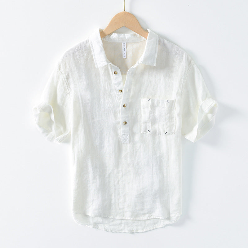 Pure Linen Stripe Half Sleeve Shirt