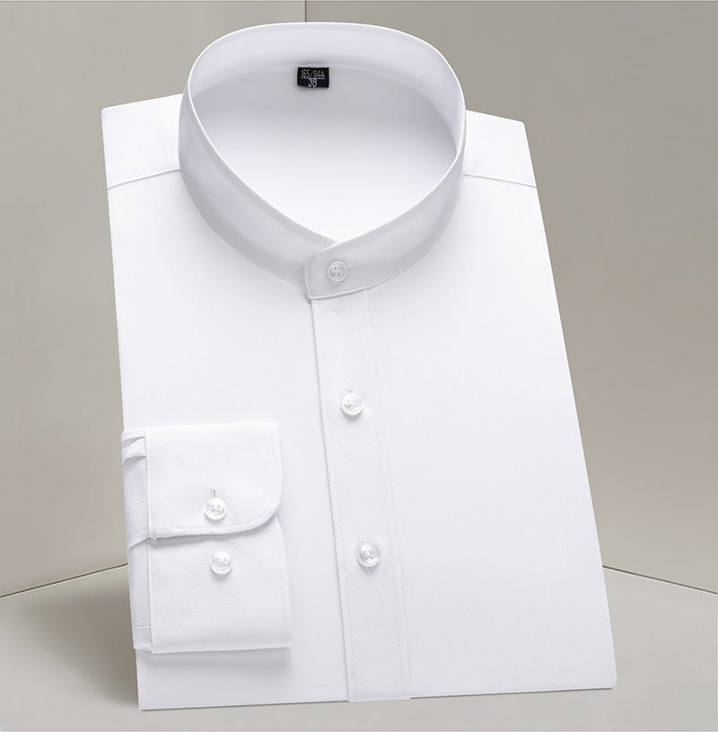 Men's Business Casual Stand Collar Anti-wrinkle No-iron Long-sleeved Shirt