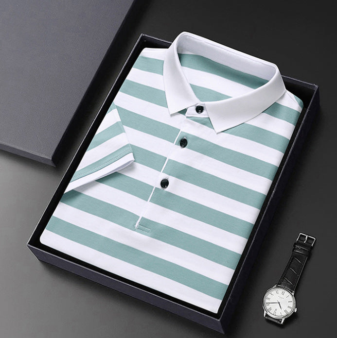 Men's Cotton Ice Silk Lapel Striped POLO