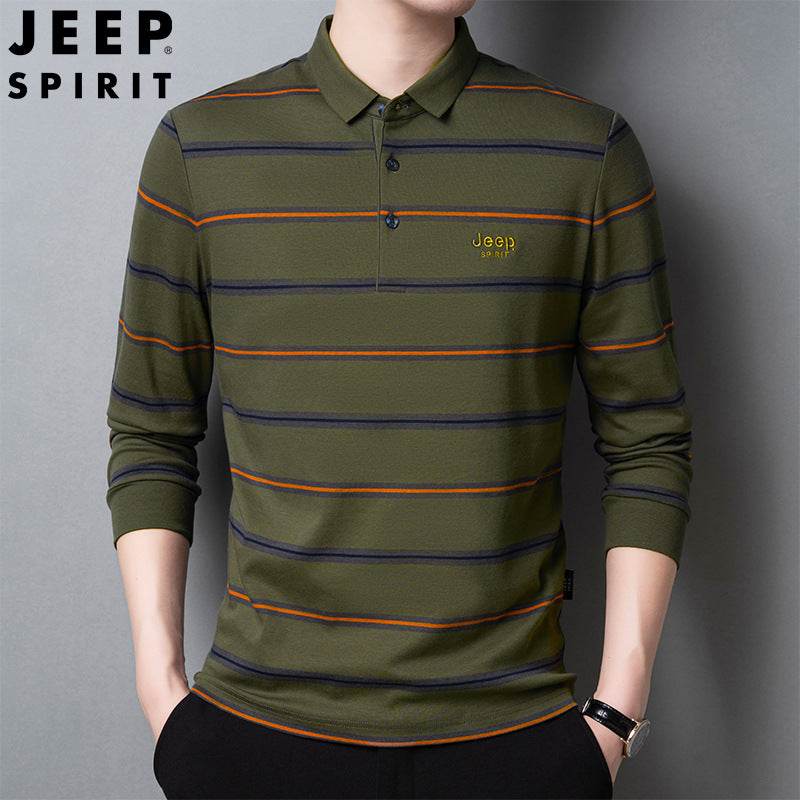 STRIPED LONG SLEEVE LAPEL POLO SHIRT