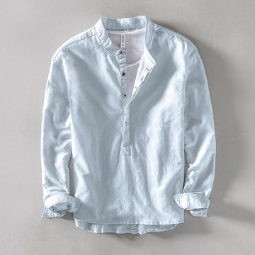 Men's Solid Color Stand Collar Casual Linen Shirt