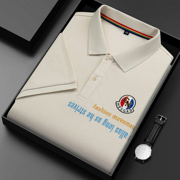 Men's Cotton Letter Print Lapel Polo Shirt