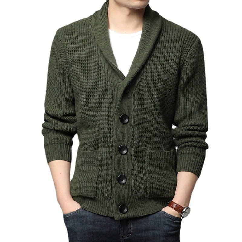 New men's long sleeve cardigan pocket turtleneck solid color sweater