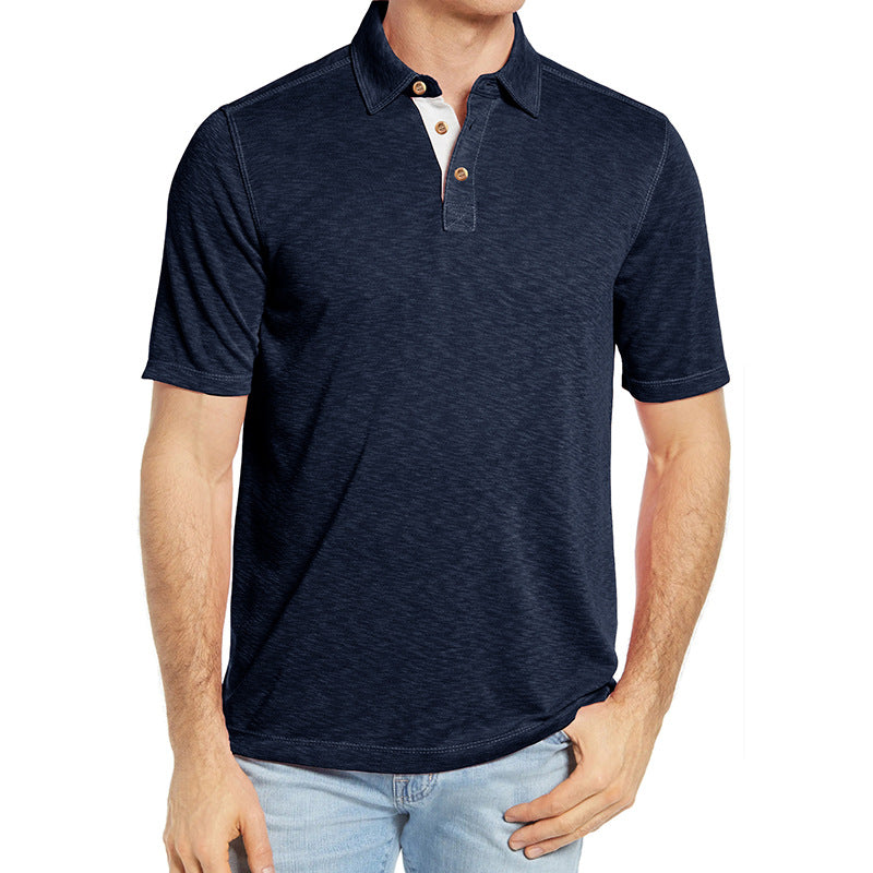 Men's Lapel Cotton Casual Color Block POLO Shirt