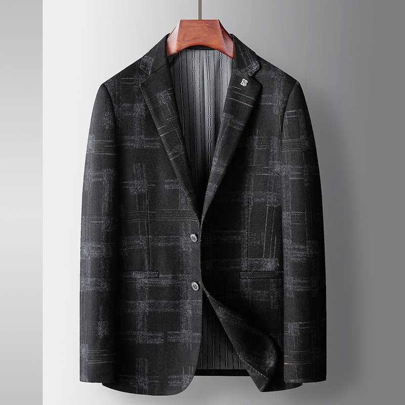 Men's Casual Business Wool Check Print Blazer