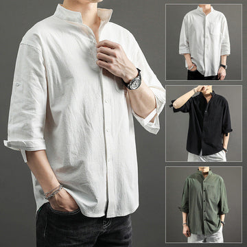 Men's Summer Loose Cotton Linen Short Sleeve Shirt