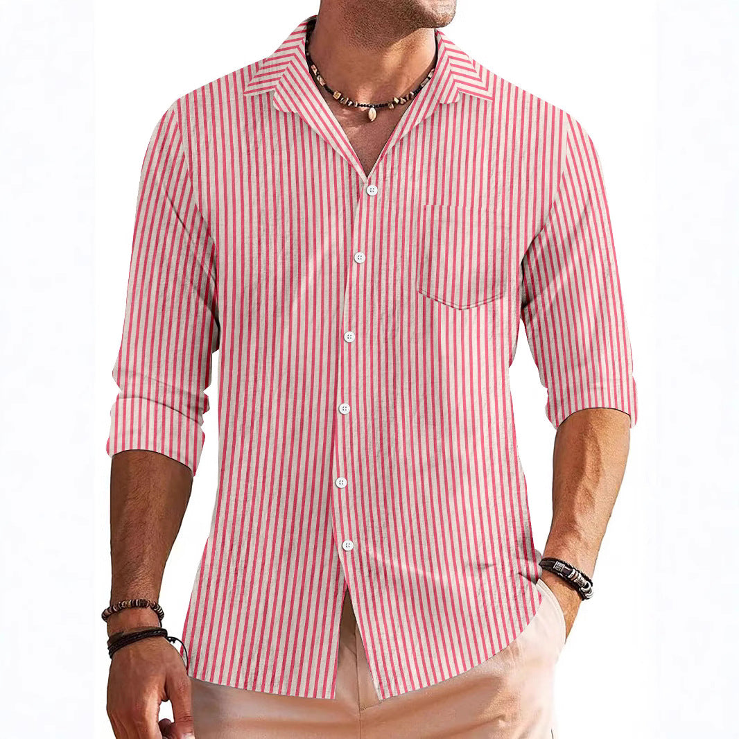 Men's Casual Jacquard Striped Long Sleeve Shirt