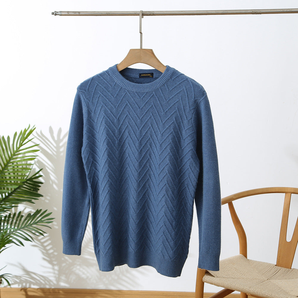 Men's Solid Color Round Neck Three-dimensional Jacquard New Winter Base Warm Sweater