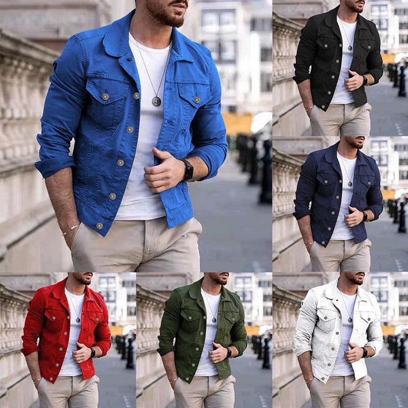 Men's Casual Slim Fit Multi-Pocket Work Denim Jacket