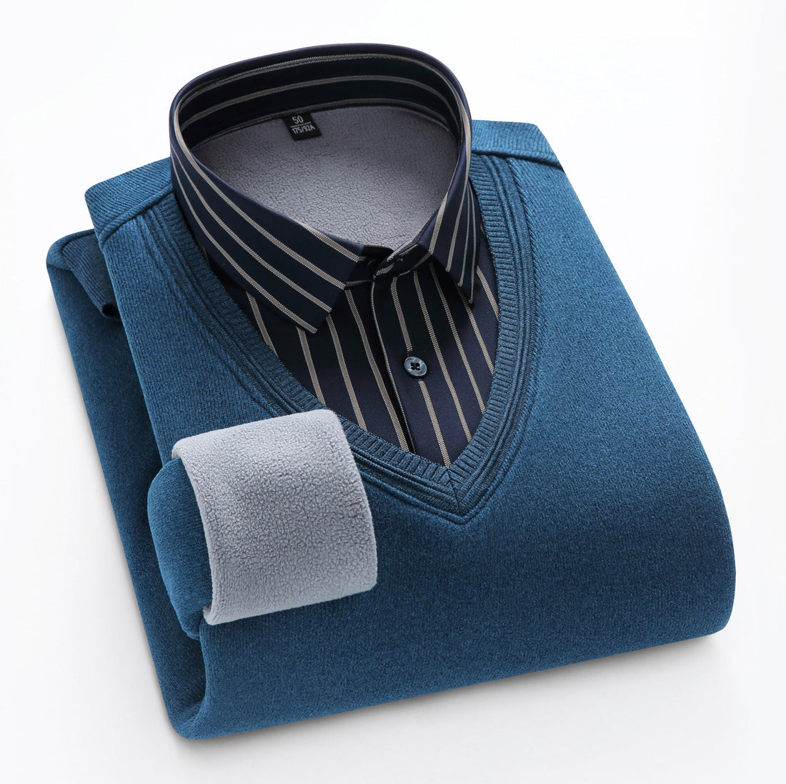 Men's Fake Two-piece Striped V-neck Business Warm Knitted Shirt