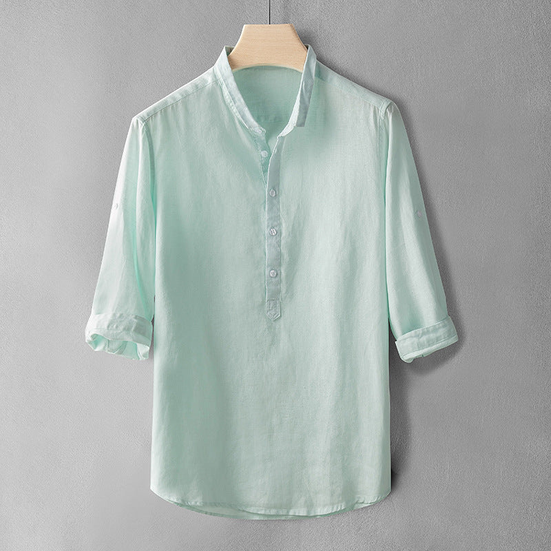 Men's Casual Loose Solid Color Cotton Linen Shirt