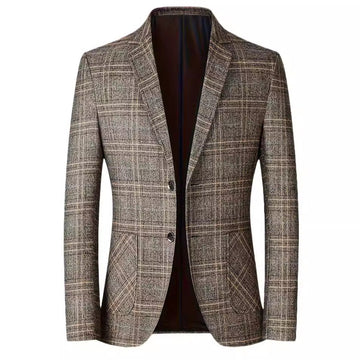 Men's Woolen Plaid Casual Blazer