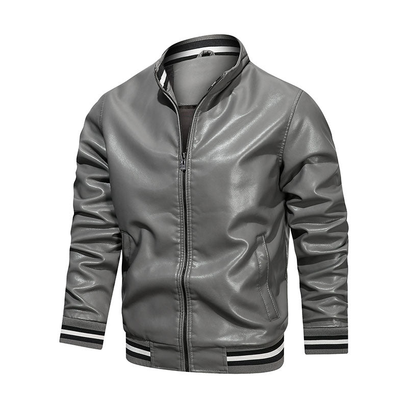 Men's Stand Collar Casual Leather Jacket