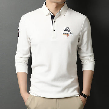 Men's Pure Cotton Business Fashion Embroidered Lapel Polo Shirt