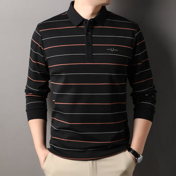 Men's Striped Lapel Loose Polo Shirt