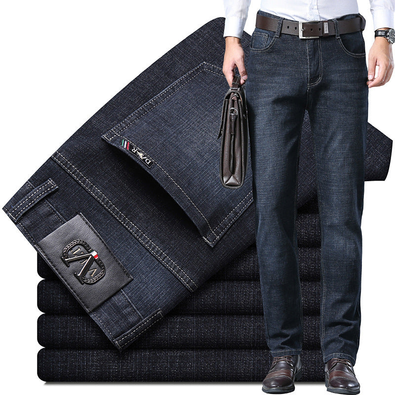 Men's High Waisted Stretch Loose Straight Mid Casual Business Jeans