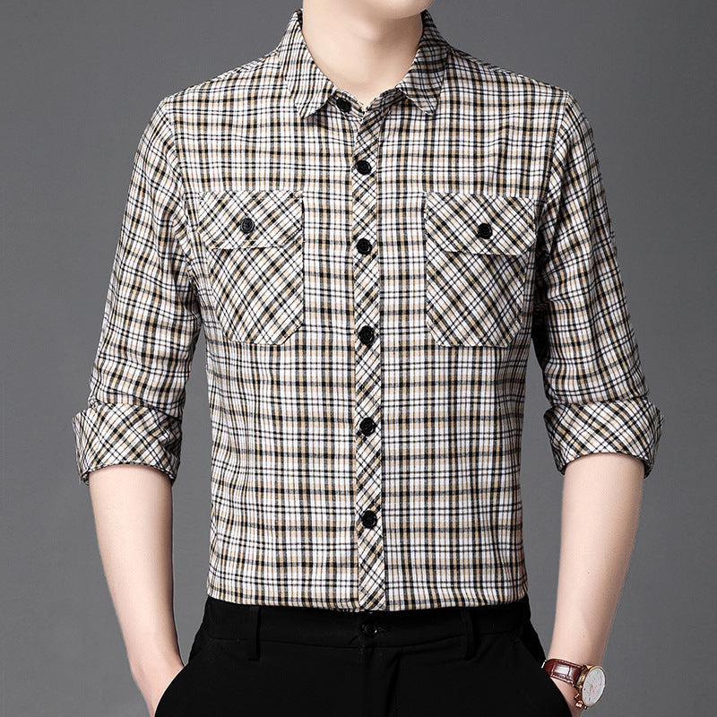 Men's Business Casual Loose and Comfortable Plaid Striped Shirt