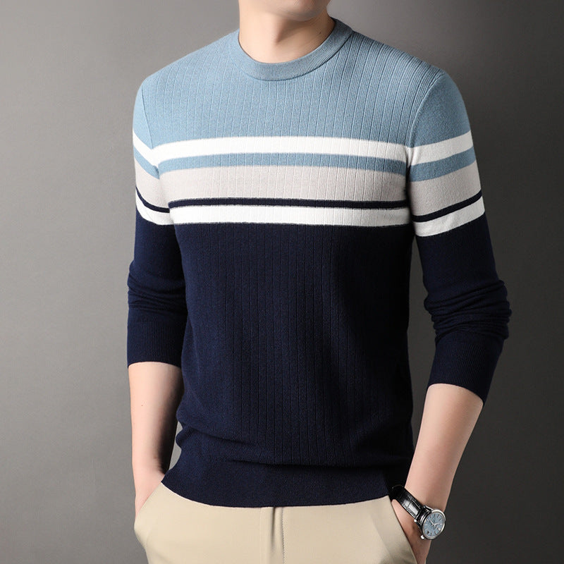 Men's Fashionable Round Neck Wool Striped Sweater