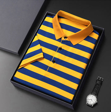 Men's Cotton Ice Silk Lapel Striped POLO