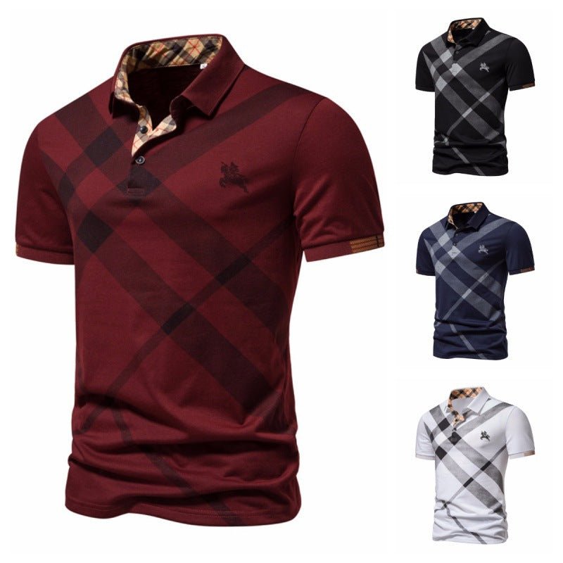 Men's Casual Business Striped Printed Short-sleeved Polo Shirt