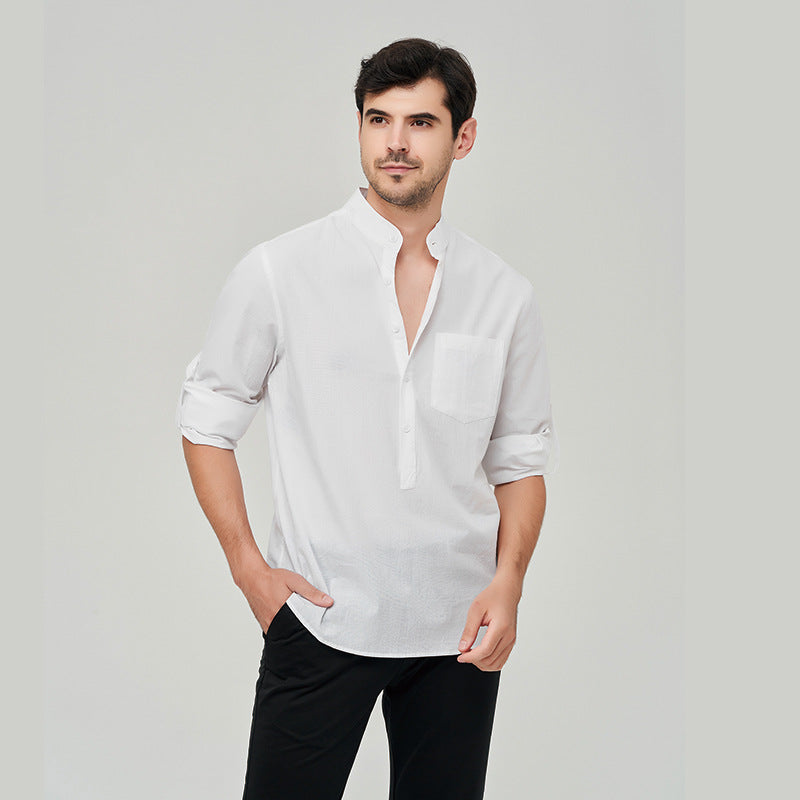 Men's Pure Cotton Stand Collar Linen Shirt