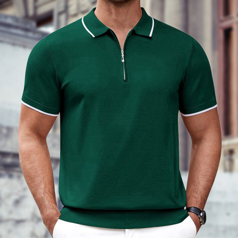 Men's New Zippered Knitted Casual Business Polo Shirt