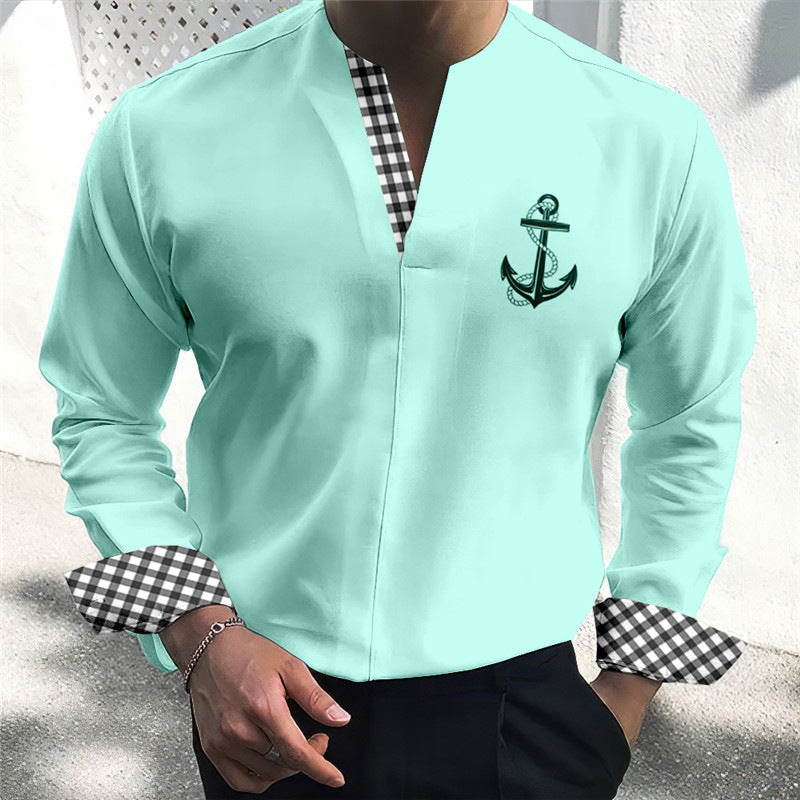 2024 Men's New Printed Collarless Casual Shirt