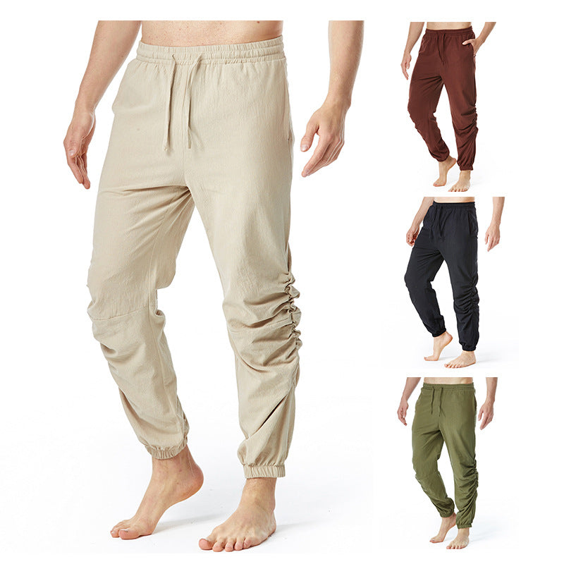 Men's Cotton and Linen Drawstring Jogging Casual Pants