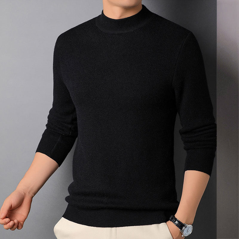 Men's Winter Solid Color Half Turtle Collar Slim Fit Stretch Knit Sweater