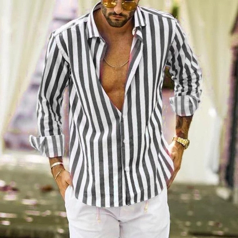 2023 Men's Striped Loose Shirt