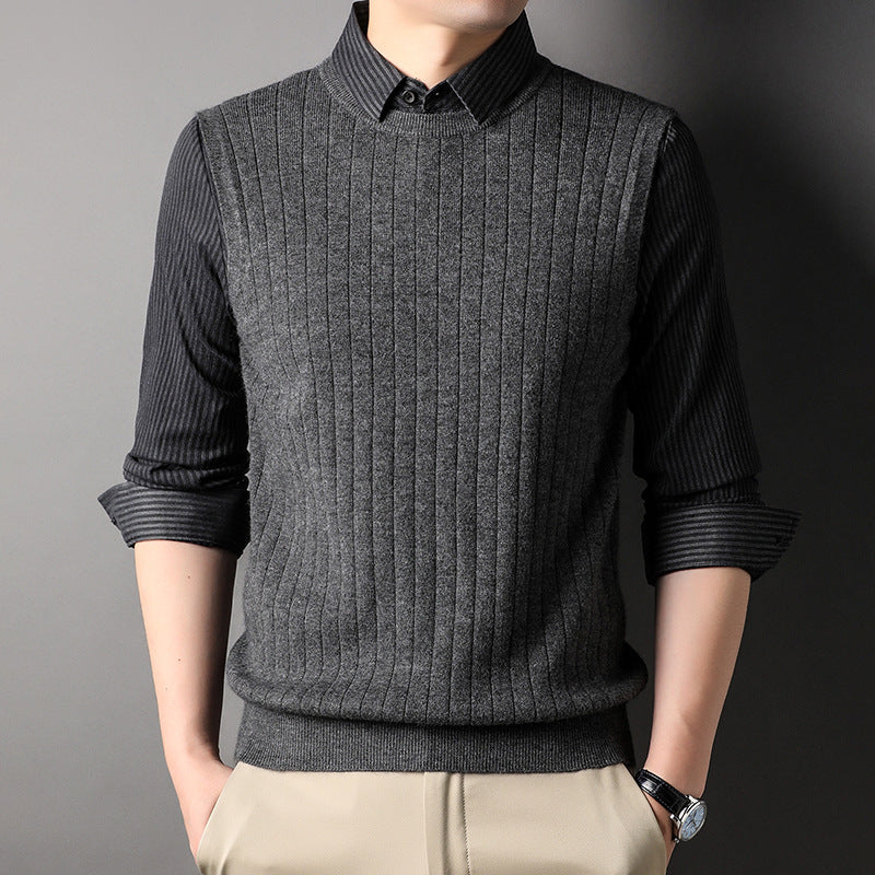 Men's Lapel Warm Business Casual Fake Two-Piece Sweater