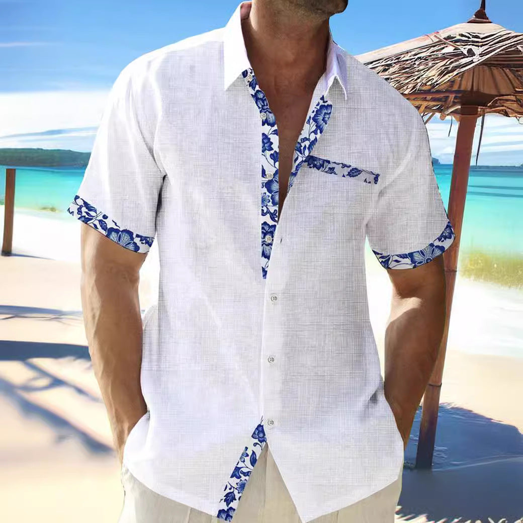 Men's Beach Casual Contrast Lapel Shirt