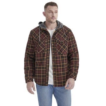 Men's Velvet Windproof Warm Hooded Cotton Plaid Shirt