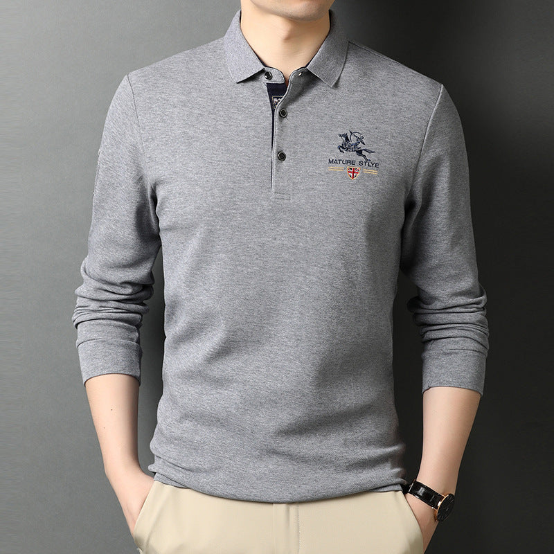 Men's Pure Cotton Business Fashion Embroidered Lapel Polo Shirt