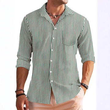 Men's Casual Jacquard Striped Long Sleeve Shirt