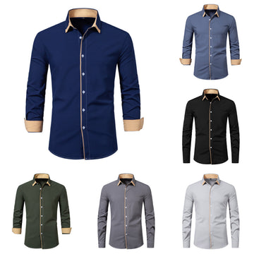 2024 Men's New Casual Color Matching Fashion Long Sleeve Business Shirt