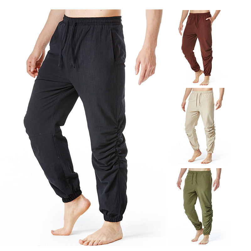 Men's Cotton and Linen Drawstring Jogging Casual Pants