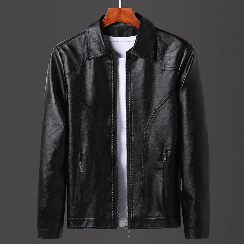 2023 New Men's Lapel Fashion Casual Leather Jacket