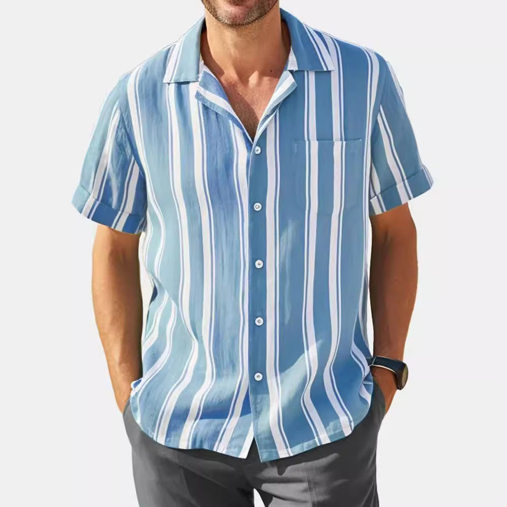 2024 Men's Casual Fashion Striped Contrast Color Short Sleeve Shirt