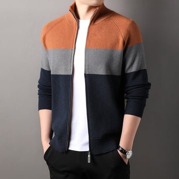 striped stand collar jacquard casual sweater