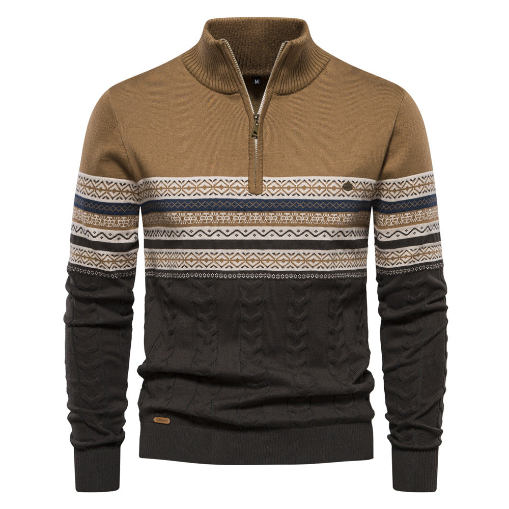 2023 Men's New Stand Collar Half Zipper Knitted High Quality Sweater