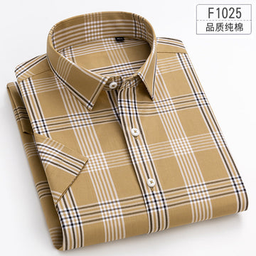 Men's 100% Cotton Plaid Comfortable Casual Short-sleeved Shirt