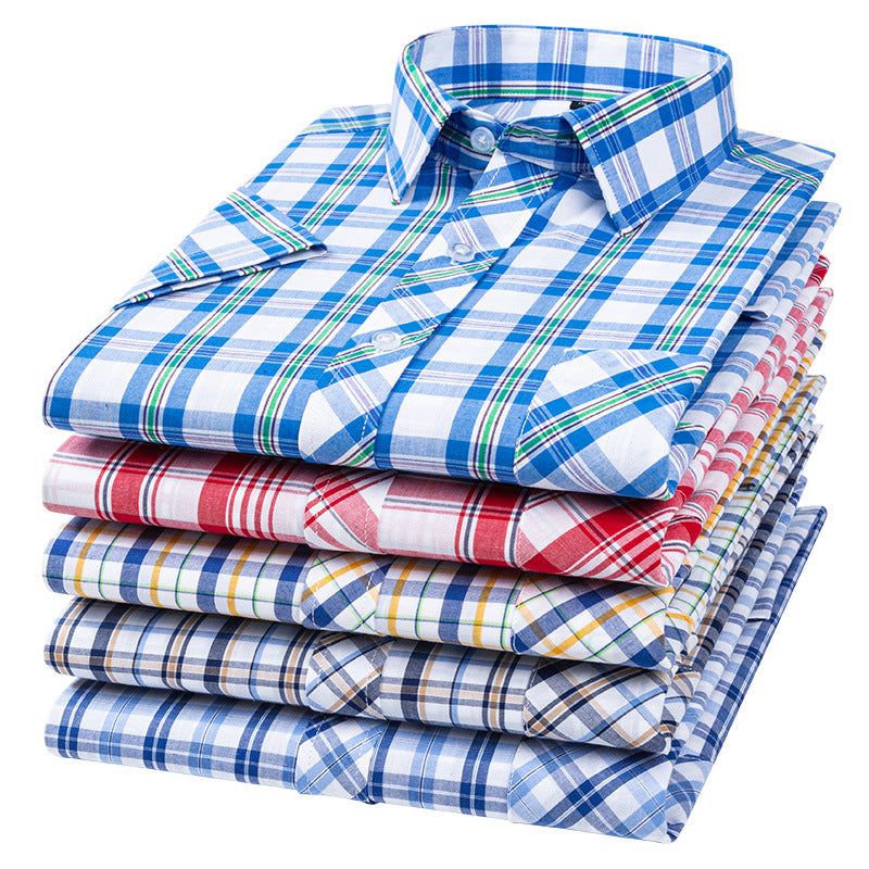 Men's Summer Plaid Cotton Casual Short Sleeve Shirt