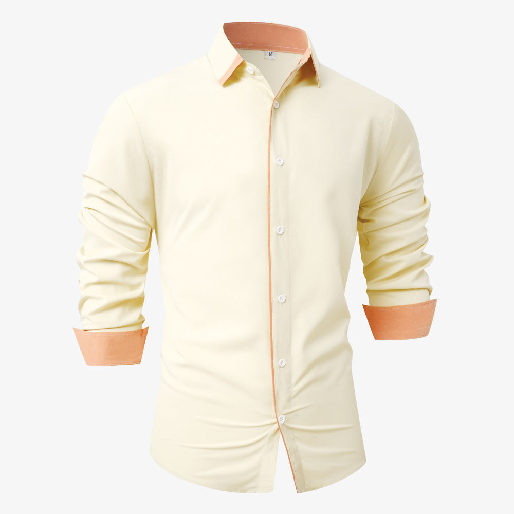 Men's Casual Color Block Fashion Business Long Sleeve Shirt