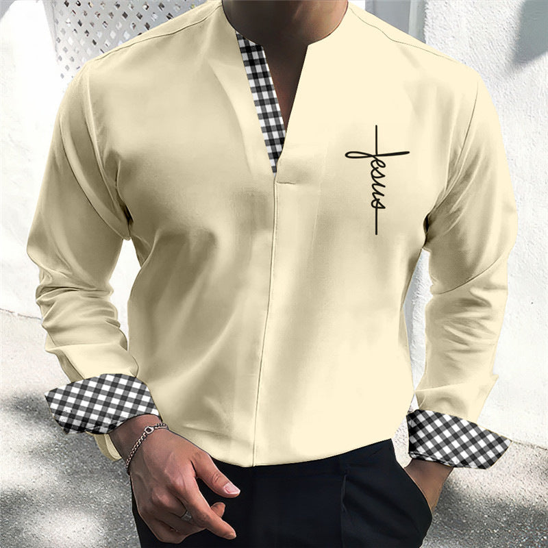 2024 Men's New Printed Collarless Casual Shirt