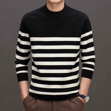 Men's 100% Pure Wool Fashionable and Versatile Warm Striped Sweater