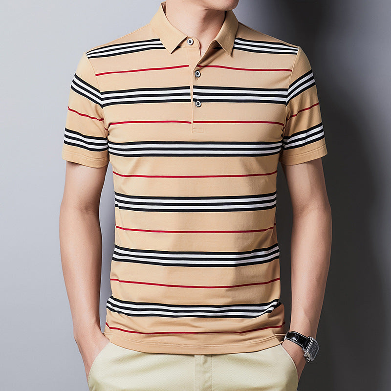 Men's Business Casual Striped Lapel Short Sleeve POLO Shirt