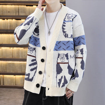 2023 Fashionable Color Blocked Casual Knitted Sweater Cardigan