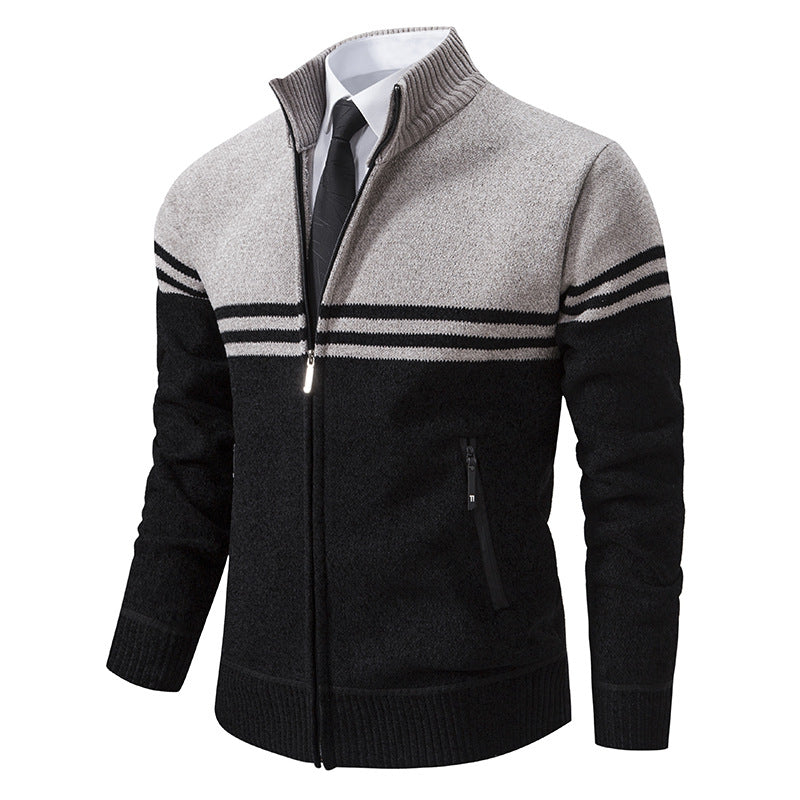 Men's Stand Collar Fashion Casual Color Block Sweater