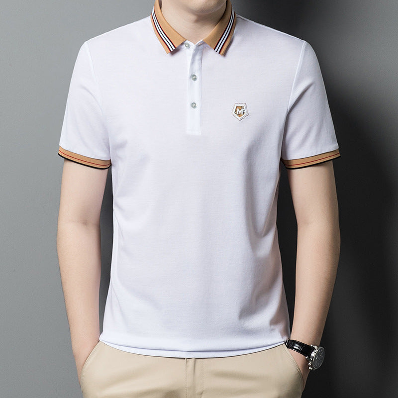 Men's Embroidered Lapel Cotton Polo Shirt